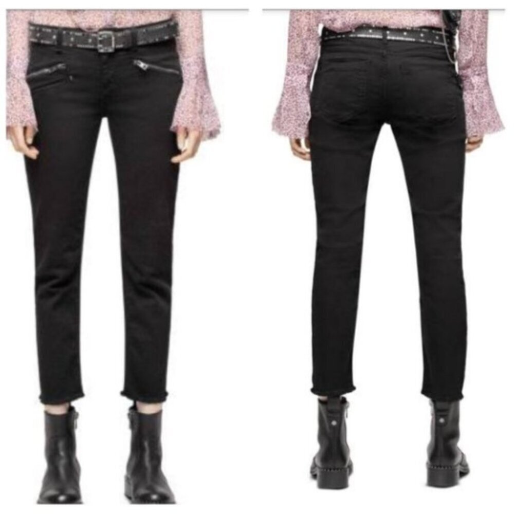 Zadig & Voltaire Ava Perm Black Mid-Rise Jeans Cropped Length Size 26 Women's